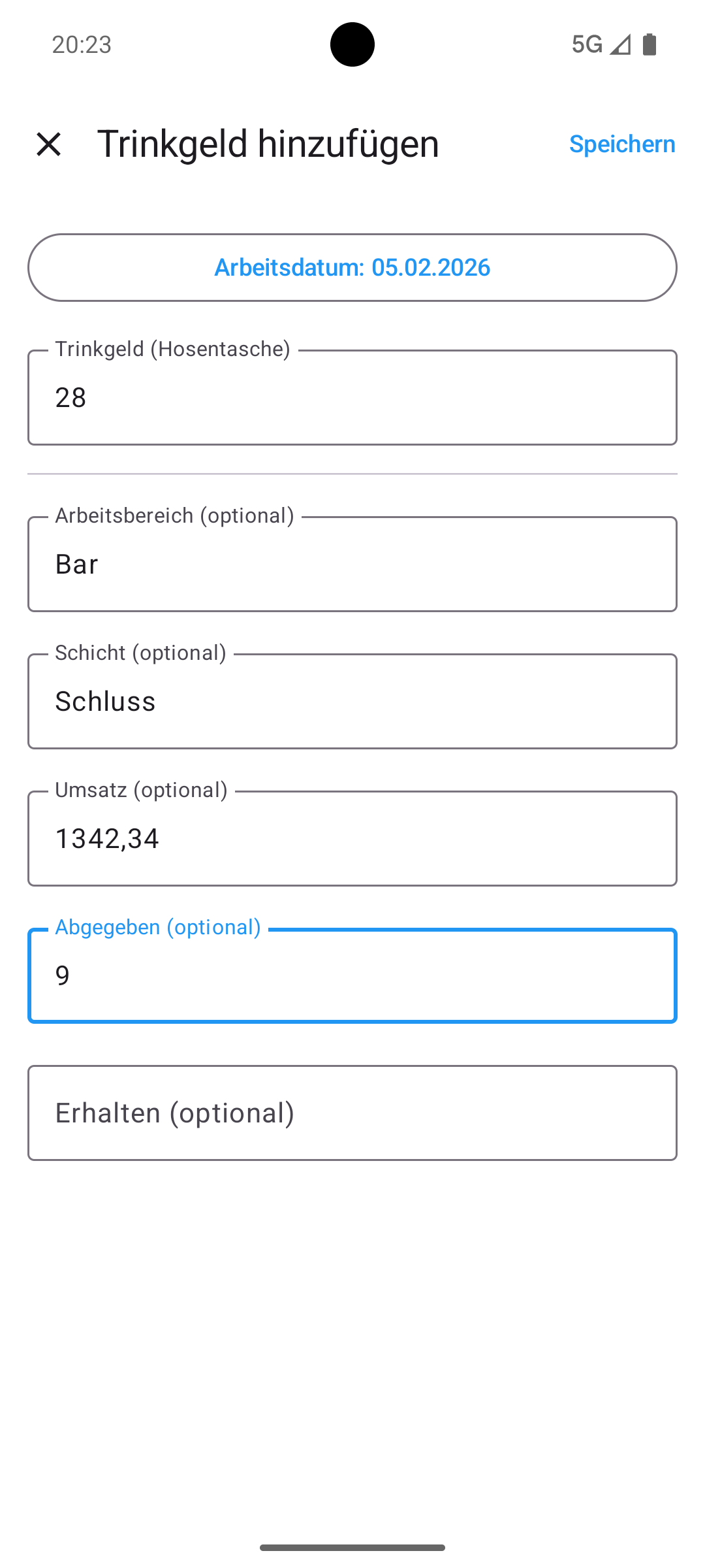 Trinkgeld hinzufügen